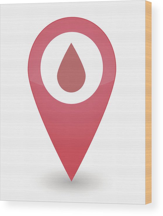 558x740 Map Mark With A Blood Drop Icon Wood Print
