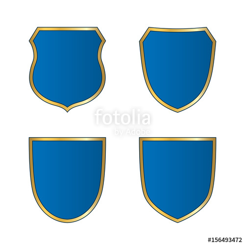 500x500 Gold Blue Shield Shape Icons Set Bright Logo Emblem Sign Isolated