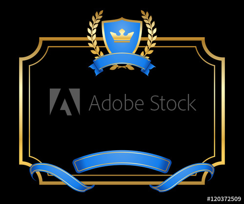 500x417 Laurel Wreath Gold Icon With Shield, Crown, Ribbon In Frame