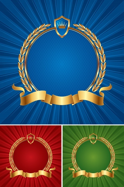 399x600 Medal Templates Ribbon Shield Wreath Icons Golden Free Vector