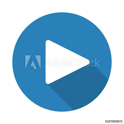 500x500 Flat White Play Web Icon With Long Drop Shadow On Blue Circle