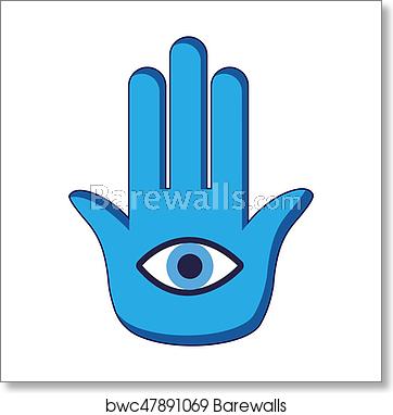 362x382 Blue Palm With Eye Icon, Cartoon Style, Art Print Barewalls