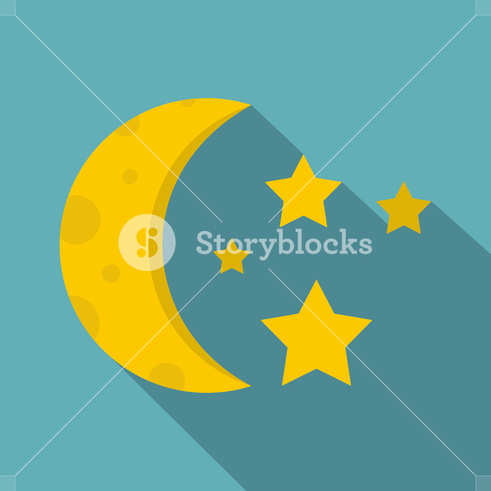 1000x1000 Night Sky With Stars And Moon Icon Flat Illustration Of Night Sky