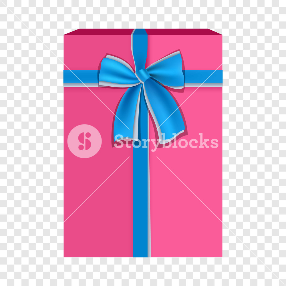 1000x1000 Pink Gift Box With Blue Ribbon Icon Flat Illustration Of Pink