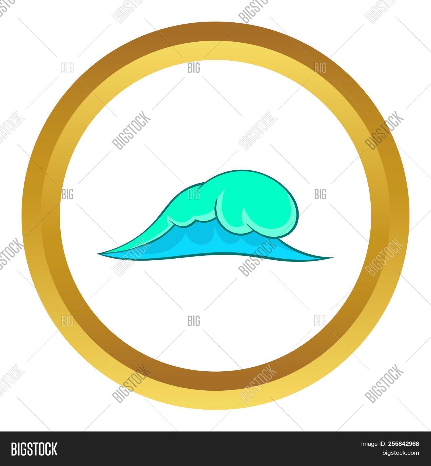 1500x1620 Big Ocean Wave Icon In Golden Circle Cartoon Style Image
