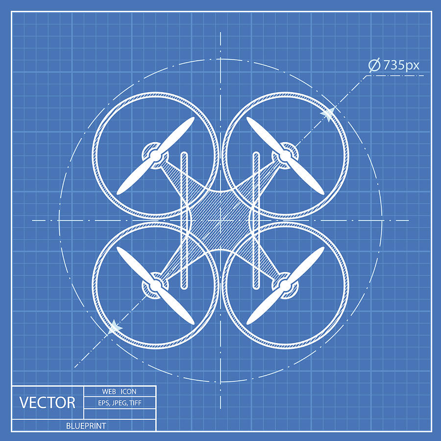 900x900 Quadrocopter Drone Vector Blueprint Icon Drawing
