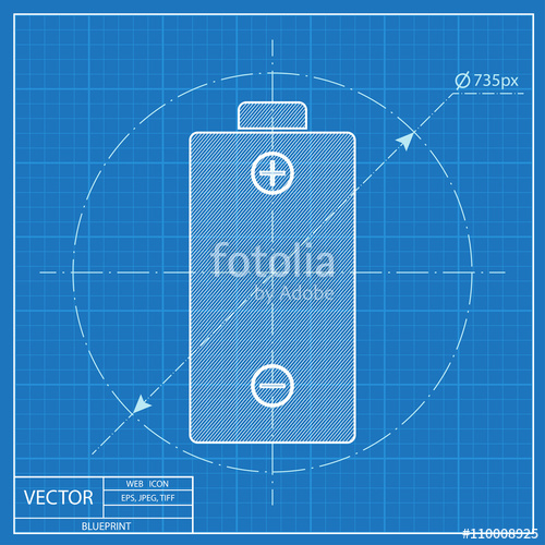 500x500 Blueprint Icon Of Battery Stock Image And Royalty Free Vector