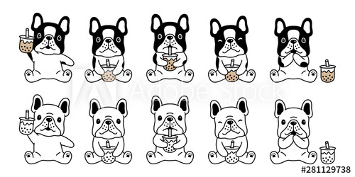 500x250 Dog Vector French Bulldog Icon Boba Tea Bubble Milk Tea Cartoon