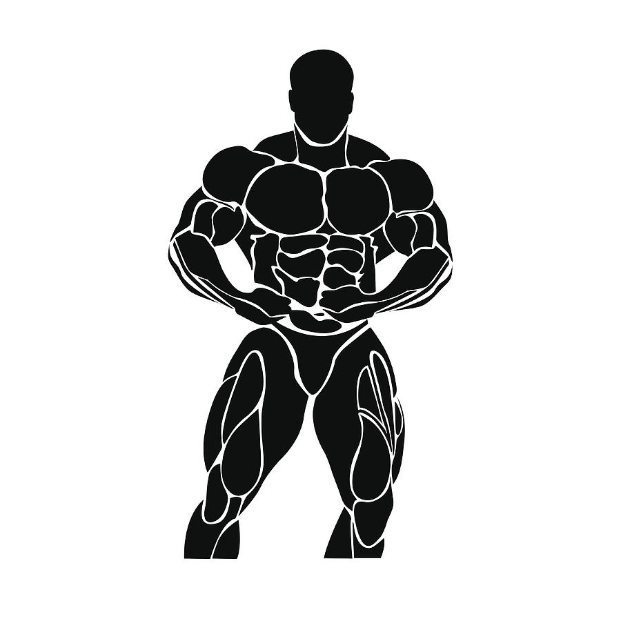 900x900 Bodybuilding And Powerlifting Concept, Icon Drawing