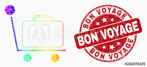 500x228 Pixelated Spectrum Baggage Cart Mosaic Icon And Bon Voyage Seal