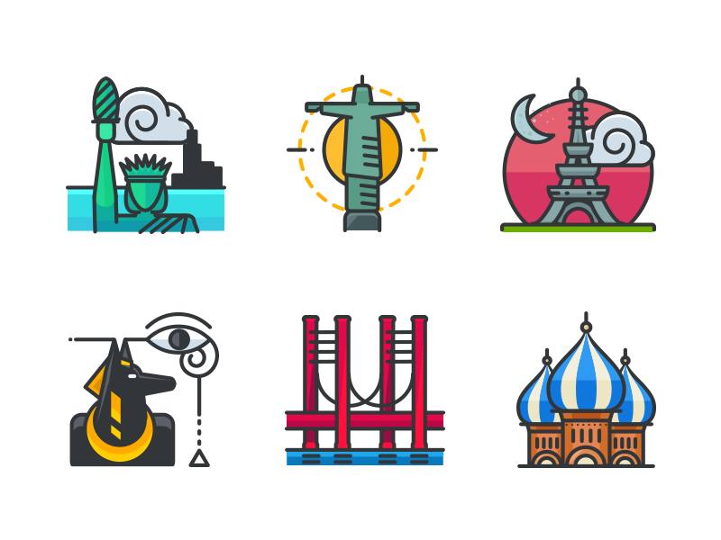 800x600 World Monuments Filled Outline Icons Bon Voyage City Icon