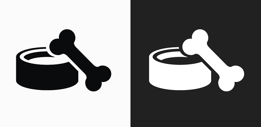 900x438 Dog Bowl And Bone Icon On Black And White Vector Backgrounds