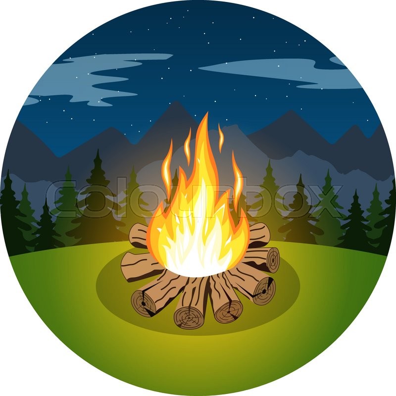 800x800 Cartoon Bonfire On Night Landscape Of Stock Vector Colourbox