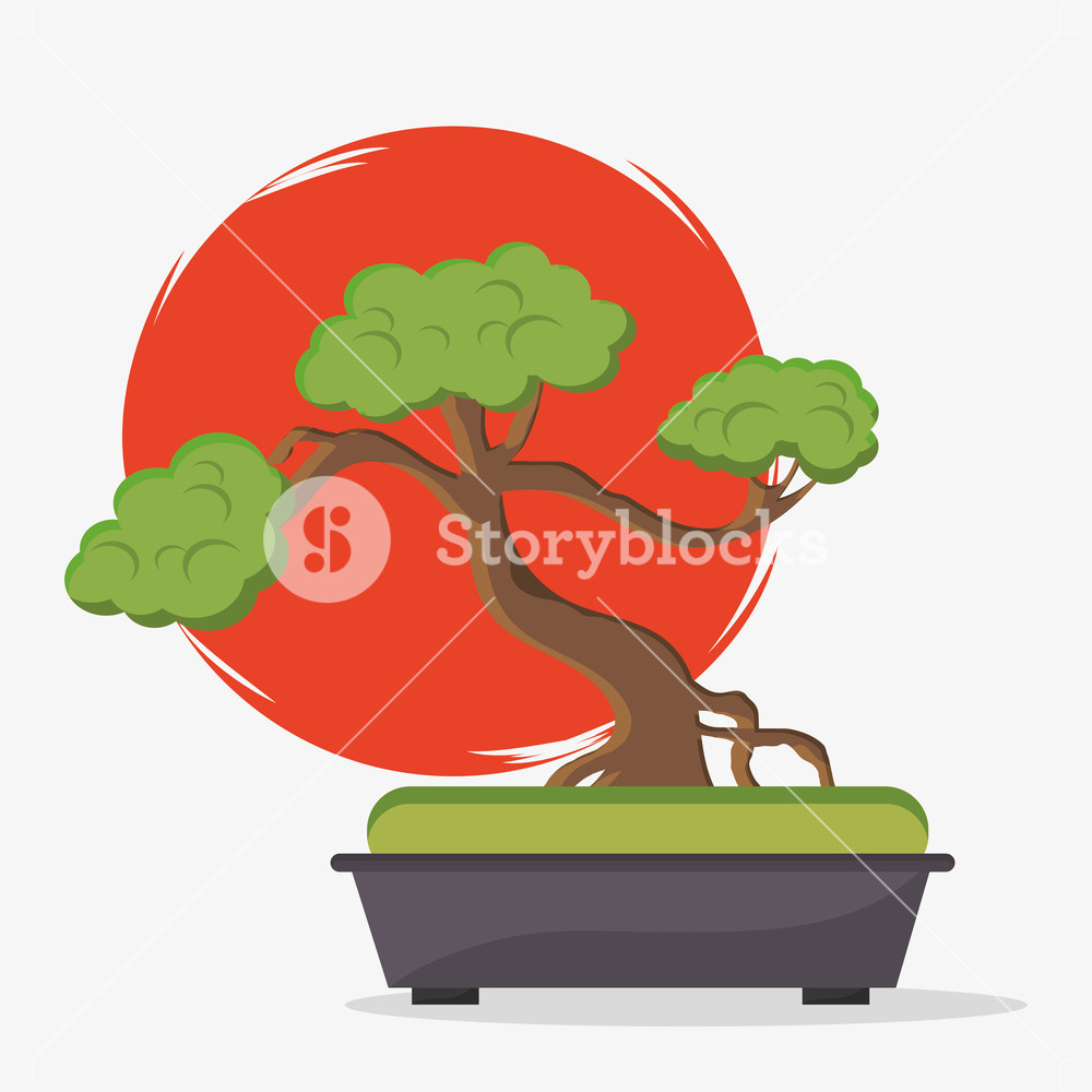 1000x1000 Sun And Bonsai Tree Icon Japan And Asian Culture Theme Colorful