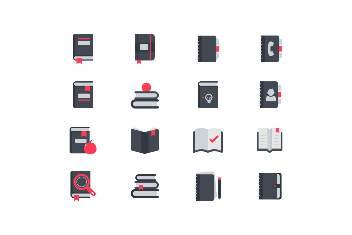 1160x774 Book Flat Icon Set