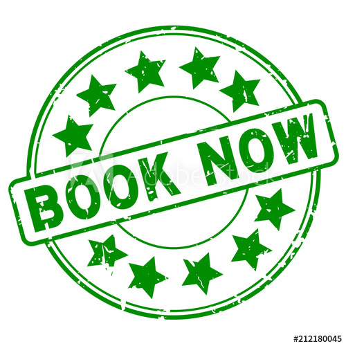 500x500 Grunge Green Book Now With Star Icon Round Rubber Seal Stamp