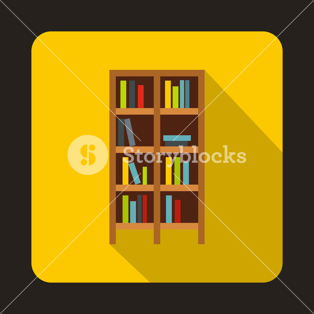 1000x1000 Bookcase Icon In Flat Style On A Yellow Background Illustration