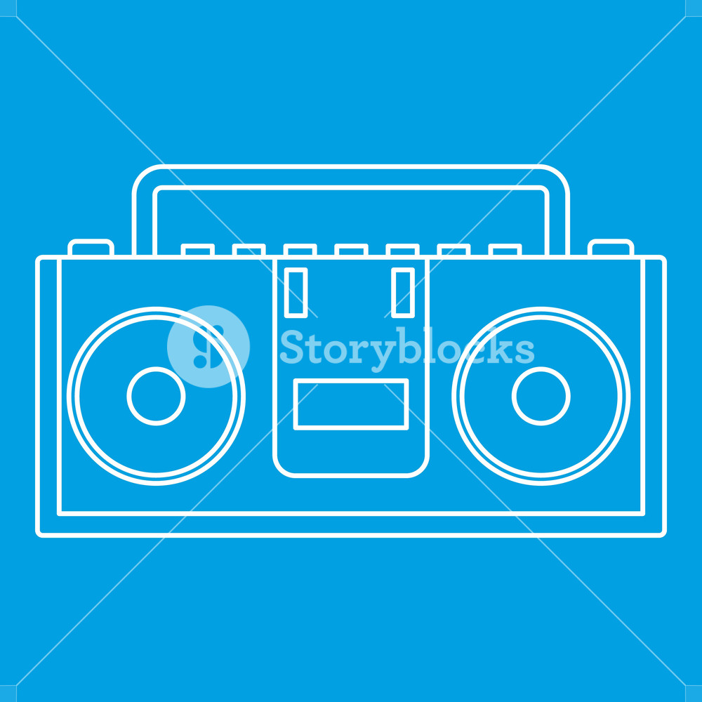 1000x1000 Music Boombox Icon Blue Outline Style Isolated Vector Illustration