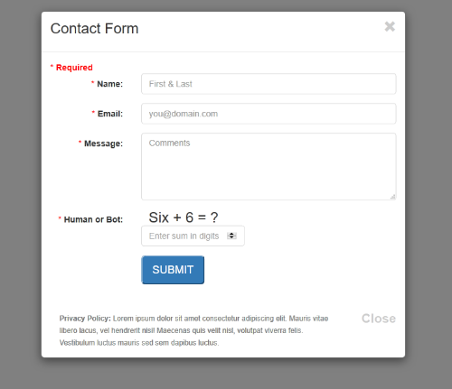 500x431 Bootstrap Modal + Contact Form