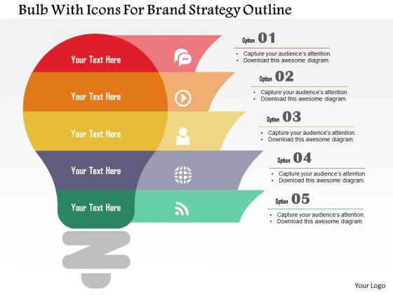 560x420 Business Diagram Bulb With Icons For Brand Strategy Outline