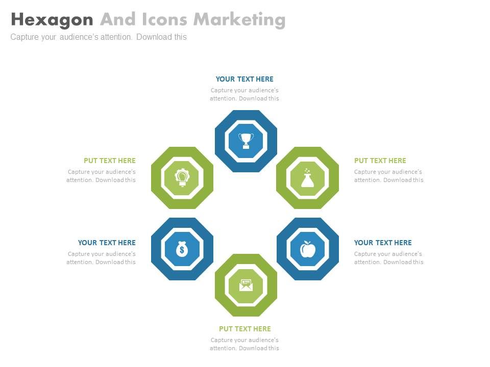 960x720 One Six Staged Hexagons And Icons Marketing Strategy Flat