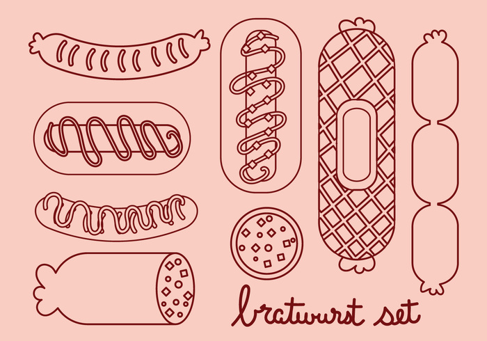 700x490 Bratwurst And Sausage Line Icon Set