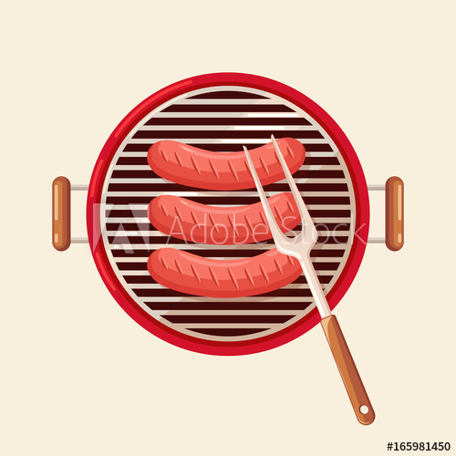 500x500 Portable Round Barbecue With Grill Hot Sausage Isolated