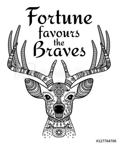 409x500 Deer Black Ornamental Icon With Text Fortune Favours The Brave