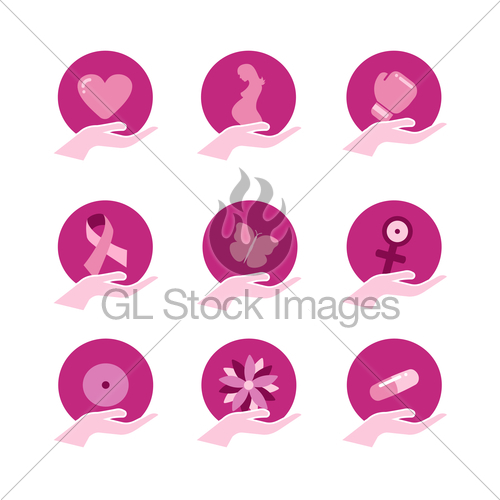 500x500 Breast Cancer Awareness Pink Support Icon Set Gl Stock Images