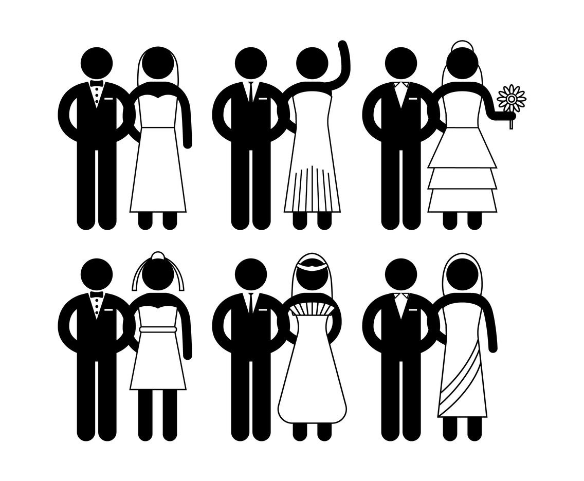 1136x936 Bride And Groom Vector Simple Icon Set Vector Art Graphics