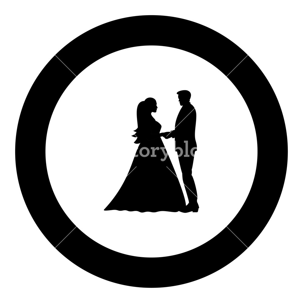 1000x1000 Bride And Groom Holding Hands Icon Black Color In Round Circle