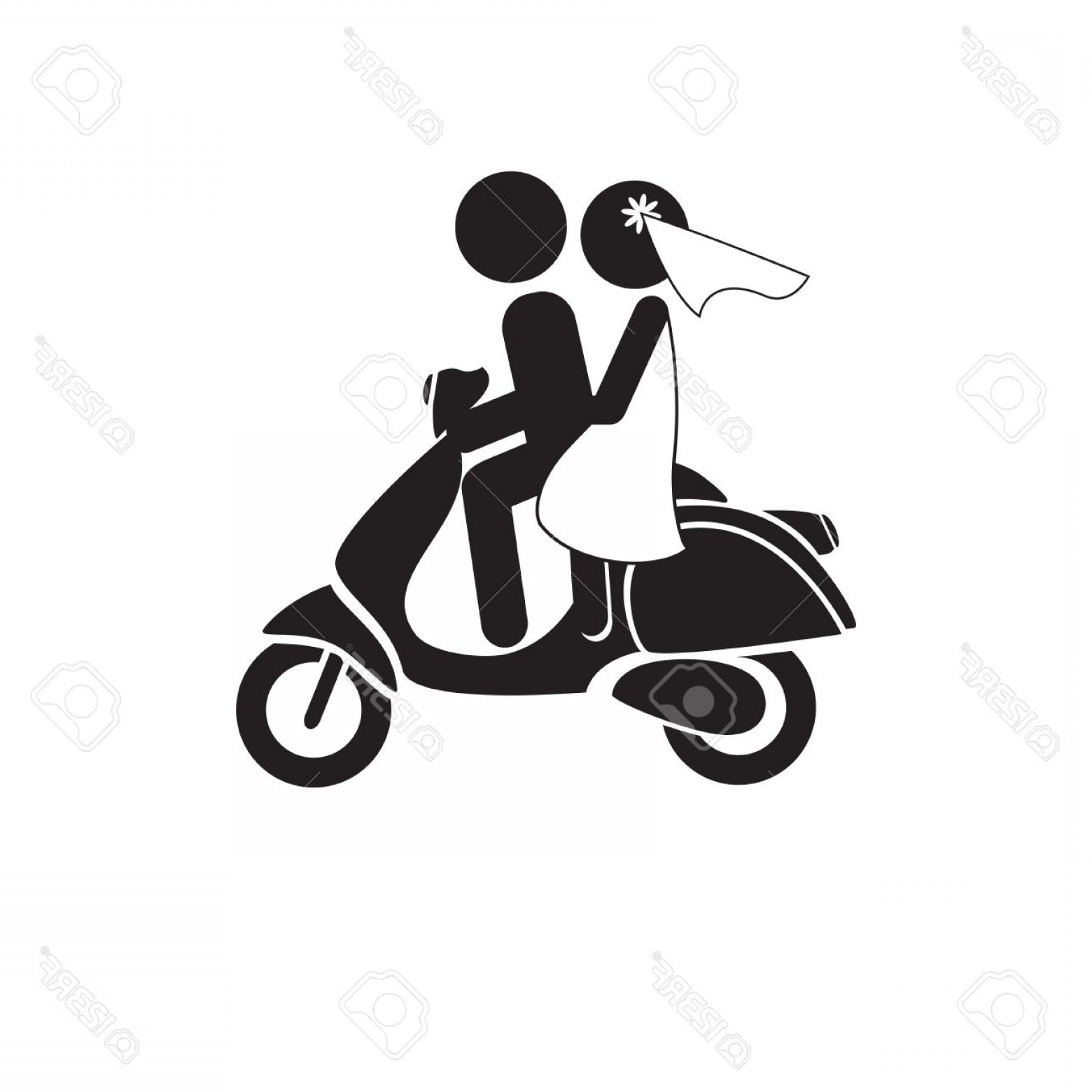 1560x1560 Photostock Vector Bride And Groom On Scooter Just Married Couple