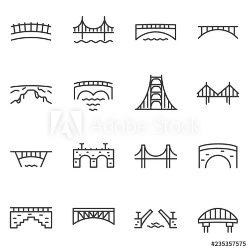 500x500 Bridge, Icon Set Various Bridges, Linear Icons Line