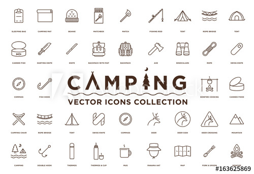 500x344 Camping, Vacation And Travel Minimal Flat Line Vector Icon Set