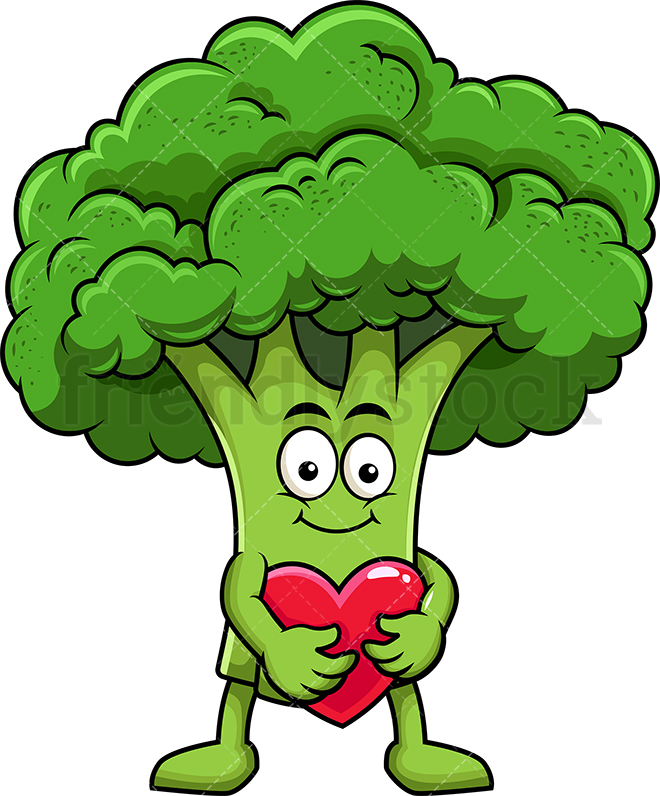660x796 Broccoli Mascot Hugging Heart Icon Cartoon Vector Clipart