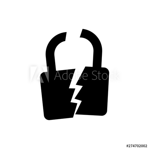 500x500 Black Broken Or Cracked Lock Icon Isolated Unlock Sign Vector
