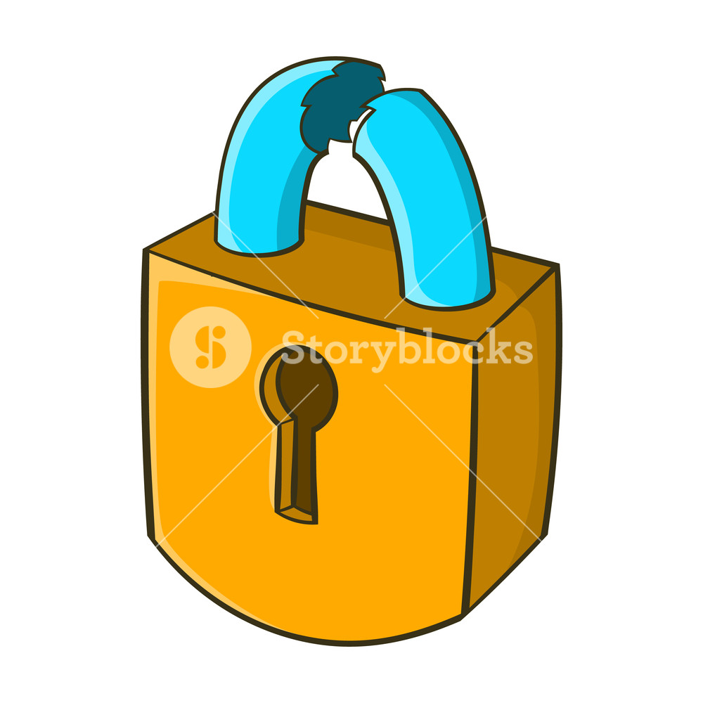 1000x1000 Padlock Which Is Broken Icon In Cartoon Style On A White