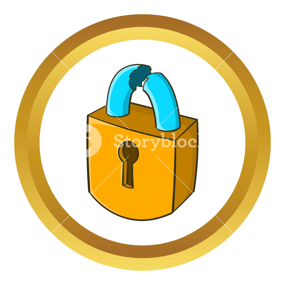 1000x1000 Padlock Which Is Broken Vector Icon In Golden Circle, Cartoon