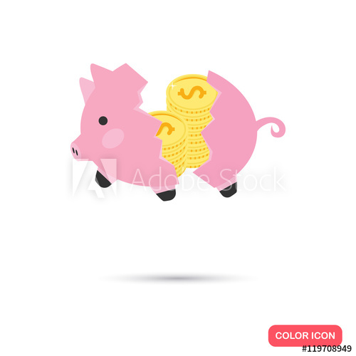 Broken Piggy Bank With Money Color Flat Icon 500x500 Broken Piggy Bank With Money Color Flat Icon