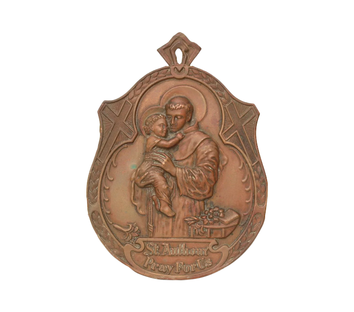 720x636 St Anthony Pray For Us Icon, Thin Pressed Bronze Or Brass Wall