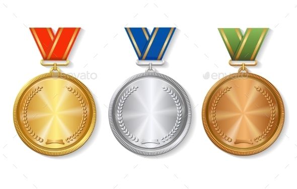 590x376 Set Of Gold, Silver And Bronze Award Medals Fonts Logos Icons