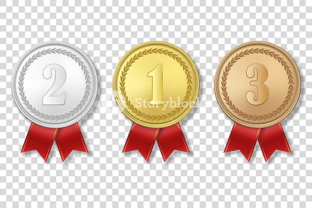 1000x667 Vector Realistic Gold, Silver And Bronze Award Medal Icon Set