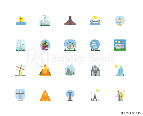 500x405 Set Of Icons Such As Statue Of Liberty, Villa Savoye, Big Ben