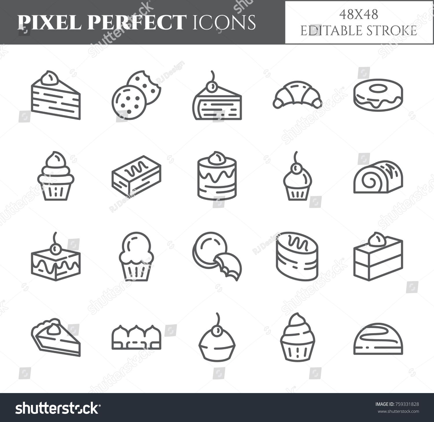 1500x1458 Cakes And Cookies Theme Pixel Perfect Thin Line Icons Set