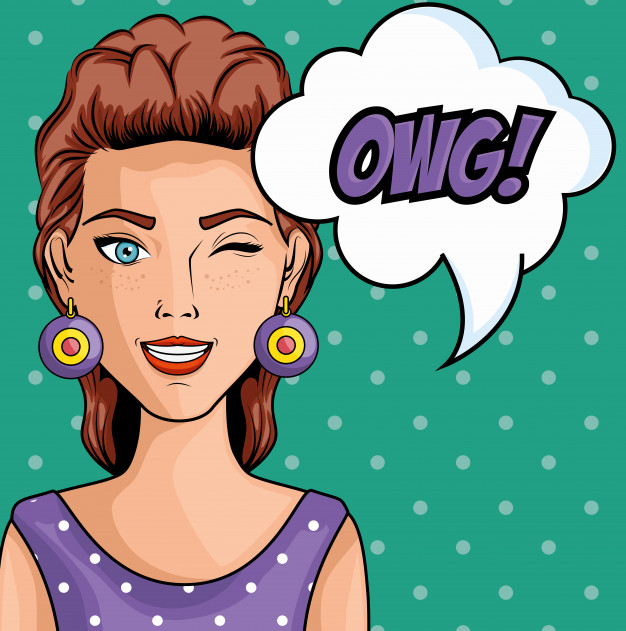 626x631 Brunette Woman Comic Like Pop Art Icon With Owg Sign Over Teal