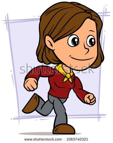 372x470 Cartoon White Cute Running Brunette Girl Character In Red Shirt