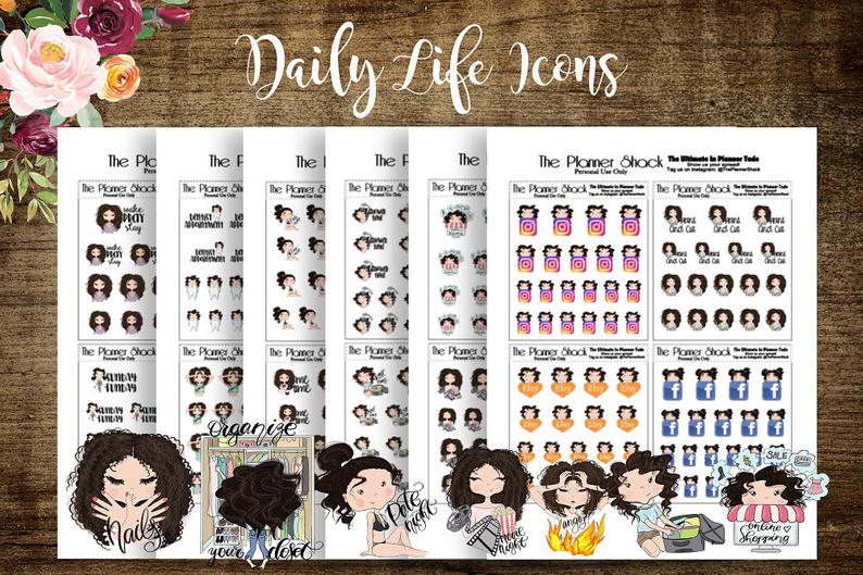 794x529 Daily Life Icons Brunette Icon Girl Printable Planner Etsy