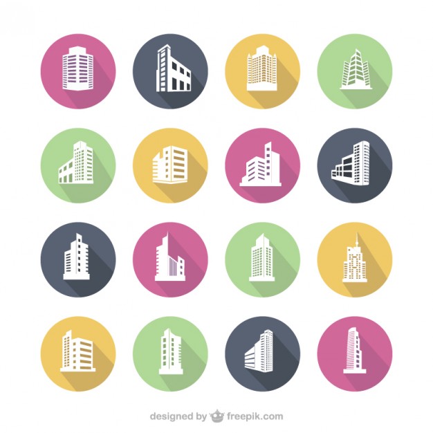 626x626 Colorful Building Icons Vector Free Download