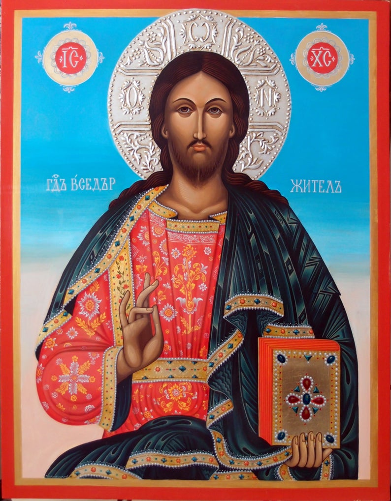 794x1019 Jesus Christ Blessing Hand Painted Icon Bulgarian Icon Etsy