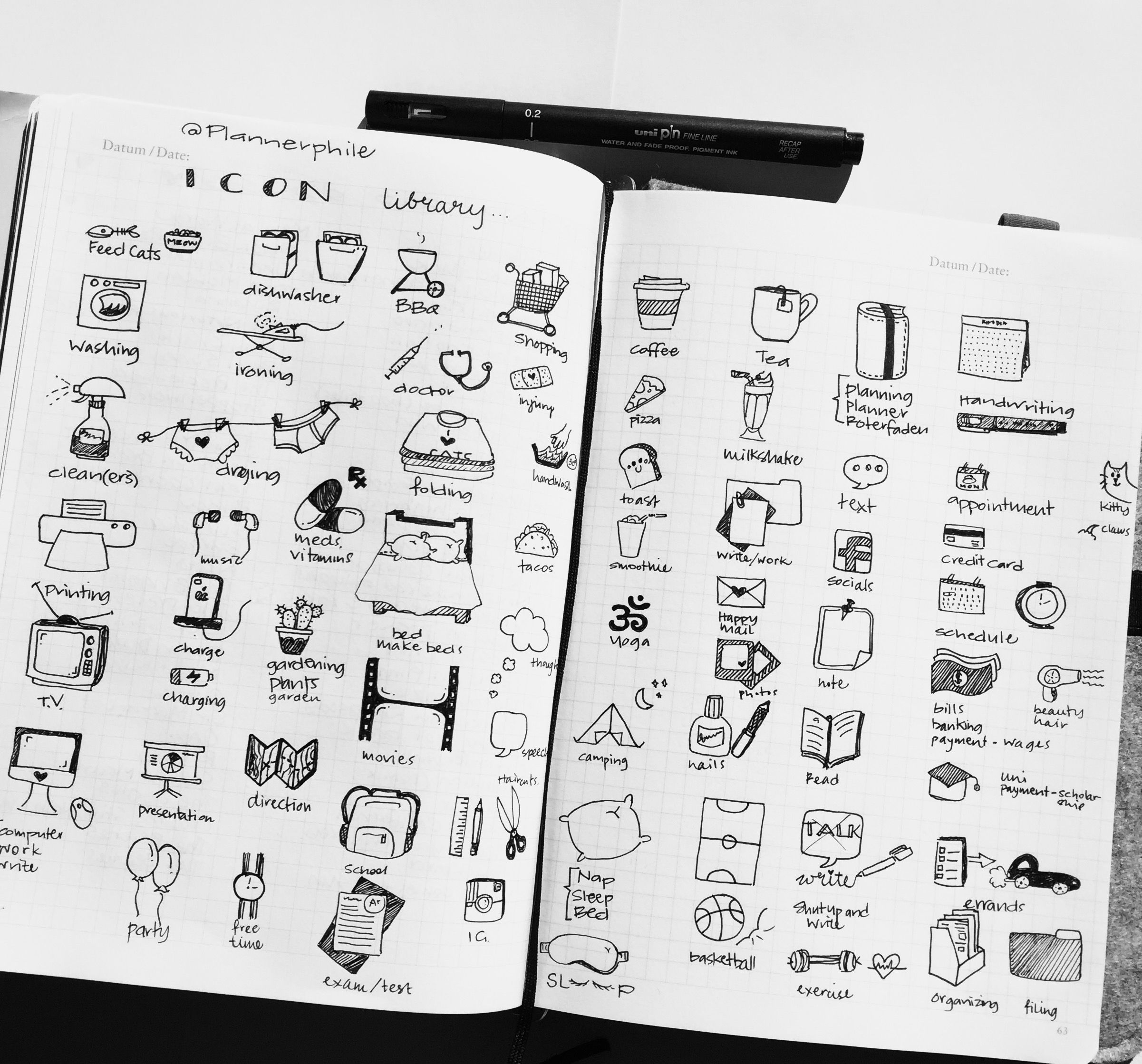 2402x2239 Plannerphile Icon Library For Bullet Journalling